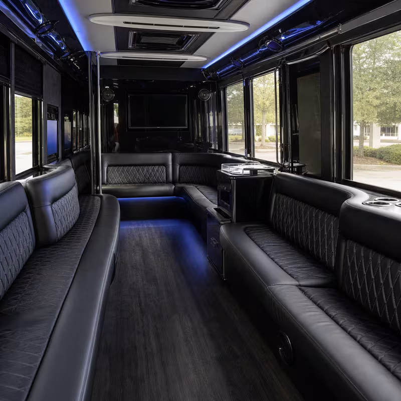 Friends laughing during a Orlando party bus celebration