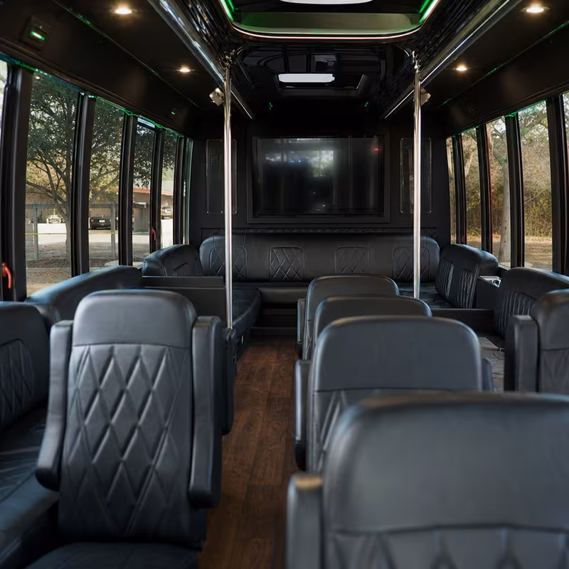 Passenger watching the Orlando scenery during a regional party bus road trip