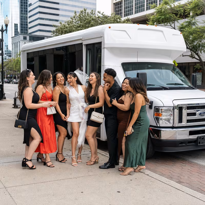 Black Mercedes Sprinter van staged for an Orlando Bachelor & Bachelorette Transportation group