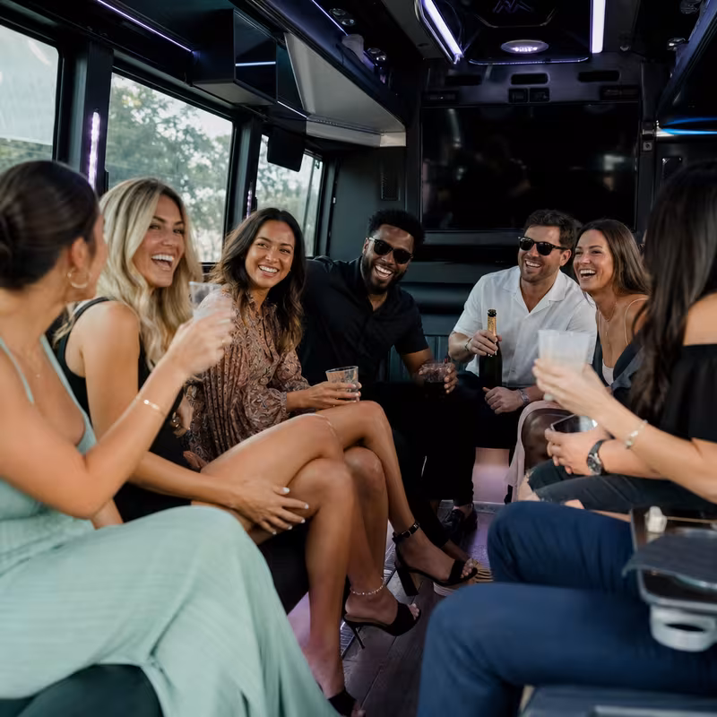 Black Mercedes Sprinter van staged for an Orlando Birthday Transportation group