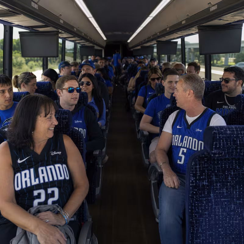 Passenger seating aboard a Orlando party bus rental