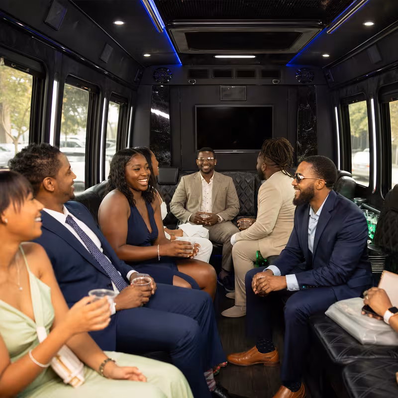 Black Mercedes Sprinter van staged for an Orlando Private Event Transportation group