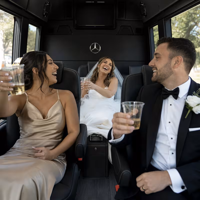 Black Mercedes Sprinter van staged for an Orlando Wedding Transportation group