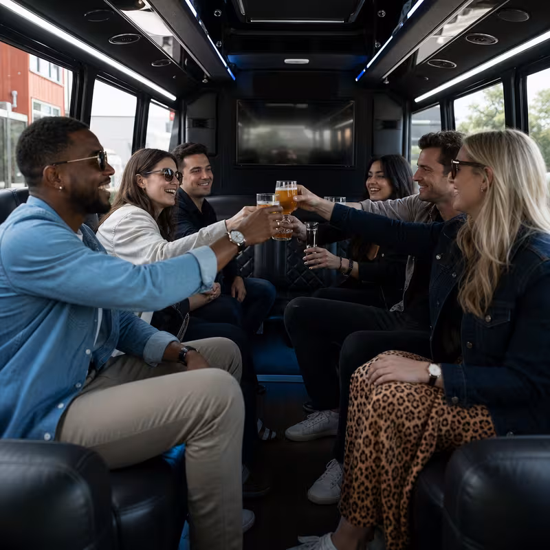 Black Mercedes Sprinter van staged for an Orlando Winery & Brewery Tour Transportation group